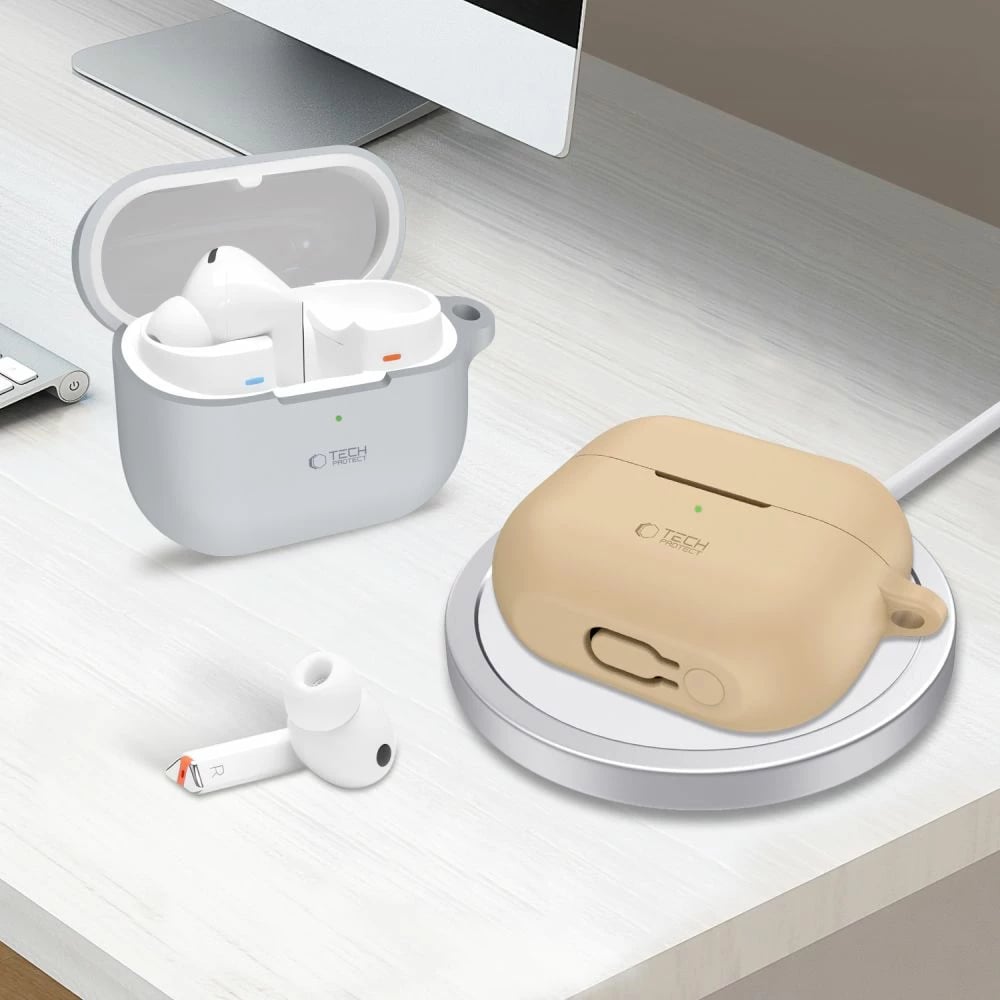 Mbështjellës Tech-Protect për Samsung Galaxy Buds 3 / 3 Pro, silikon, kafe, me karabiner Mbështjellës Tech-Protect për Samsung Galaxy Buds 3 / 3 Pro, silikon, kafe, me karabiner