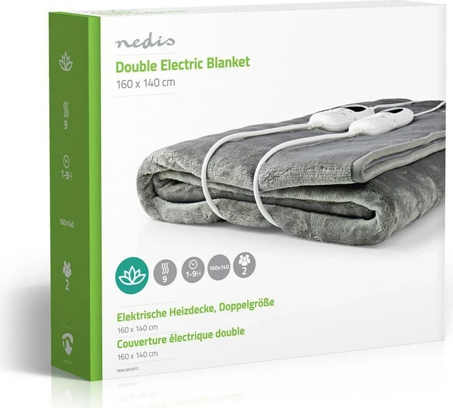 Batanije elektrike Nedis PEBL130CWT2, për 2 persona, 120 W, Fleece/Poliester, Gri