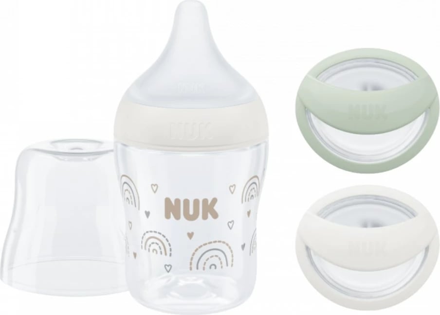 set shishe për bebe NUK Perfect Match 150 ml, tregues temperature, valvul anti-kolik, pa rrjedhje, pa BPA, bezhë, set