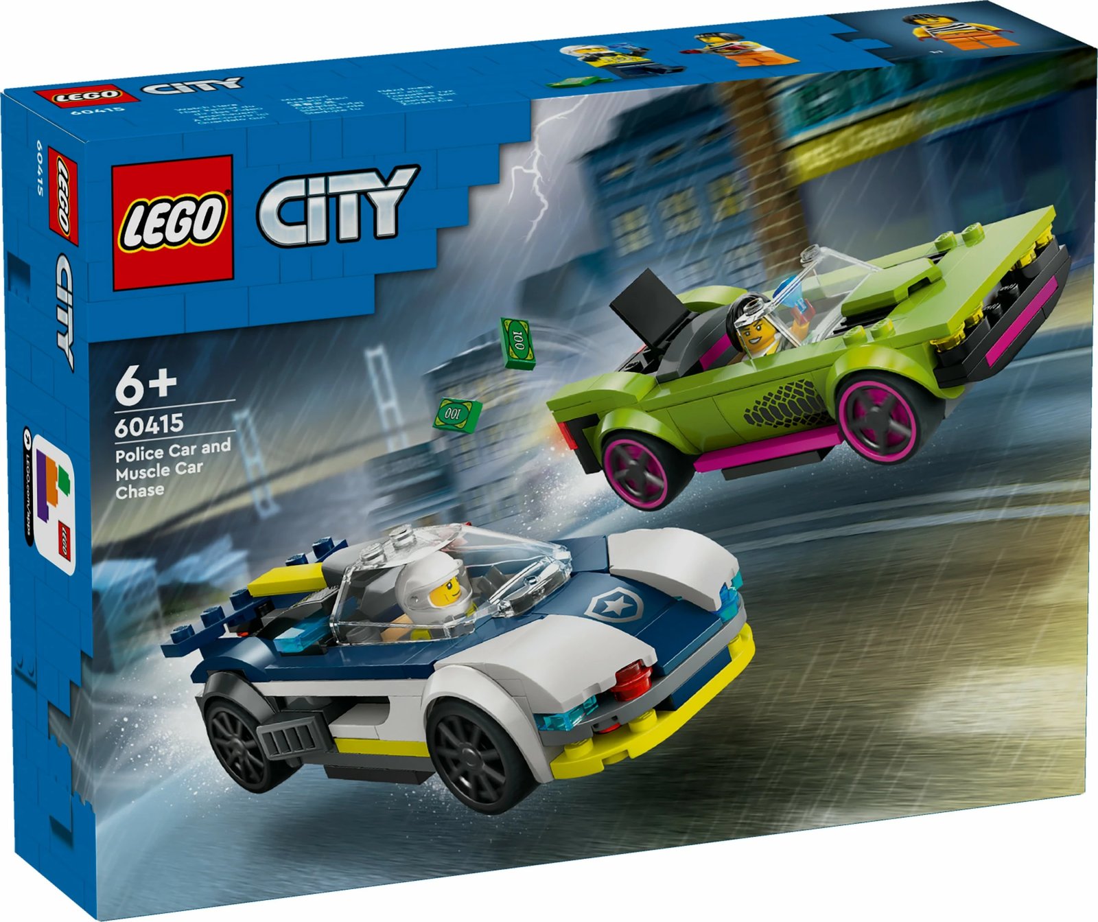 Set ndërtimi LEGO City 60415, veturë policie dhe muscle car, shumëngjyrëshe