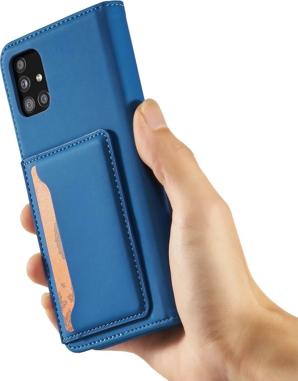 Mbështjellës magnetik Hurtel për Samsung Galaxy A12 5G, me kapak, portofol, Kaltër