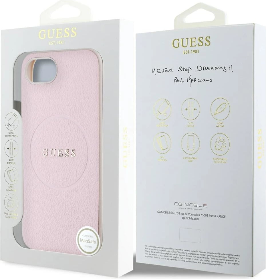 Mbështjellës Guess Grained Ring MagSafe për iPhone 16e, Rozë