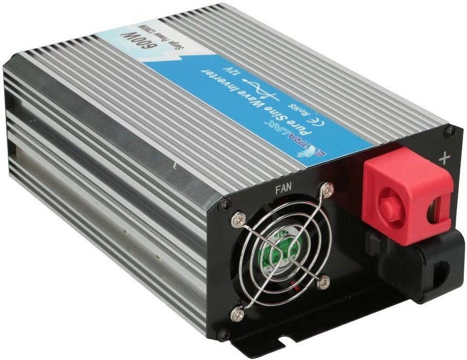 Inverter Extralink OPIP-600W, 600W, 12V në 230V, Pure Sine Wave, USB, zi/çelik
