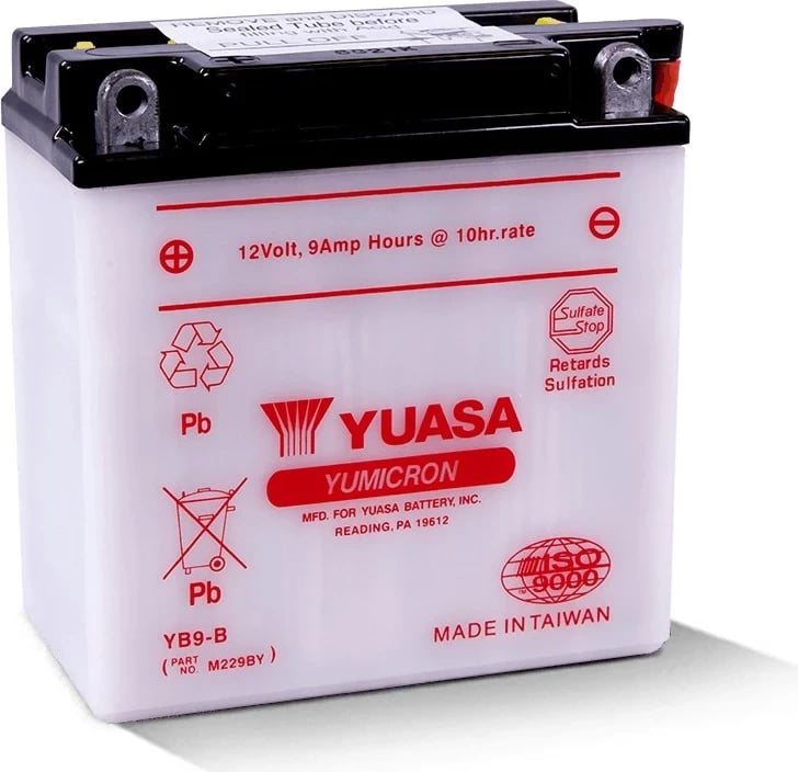 Bateri moto Yuasa YB9-B, 9 Ah, 12 V, e zezë
