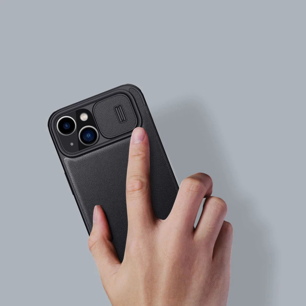Mbështjellës Nillkin Qin Leather Pro Case për iPhone 14 Plus, me kapak dhe mbrojtje kamere, Gjelbër