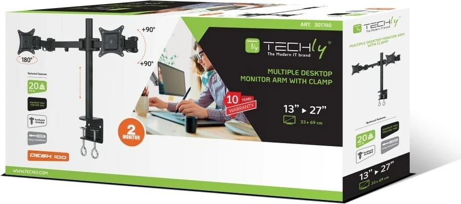 Mbajtës tavoline për 2 monitorë Techly ICA-LCD 482-D, 13-27", i zi