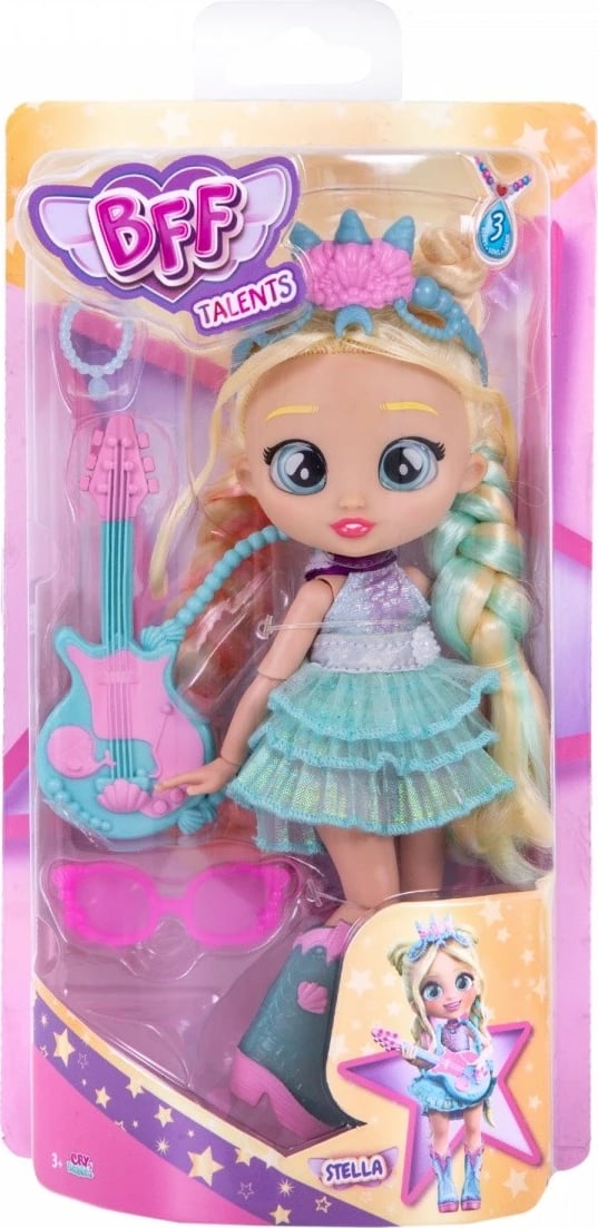 Kukull Cry Babies BFF Stella me kitarë, 20 cm, për vajza