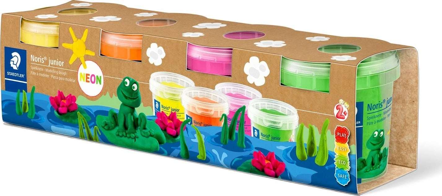 Plastelinë STAEDTLER 813F SLE, 4 ngjyra neon, kavanoz plastik