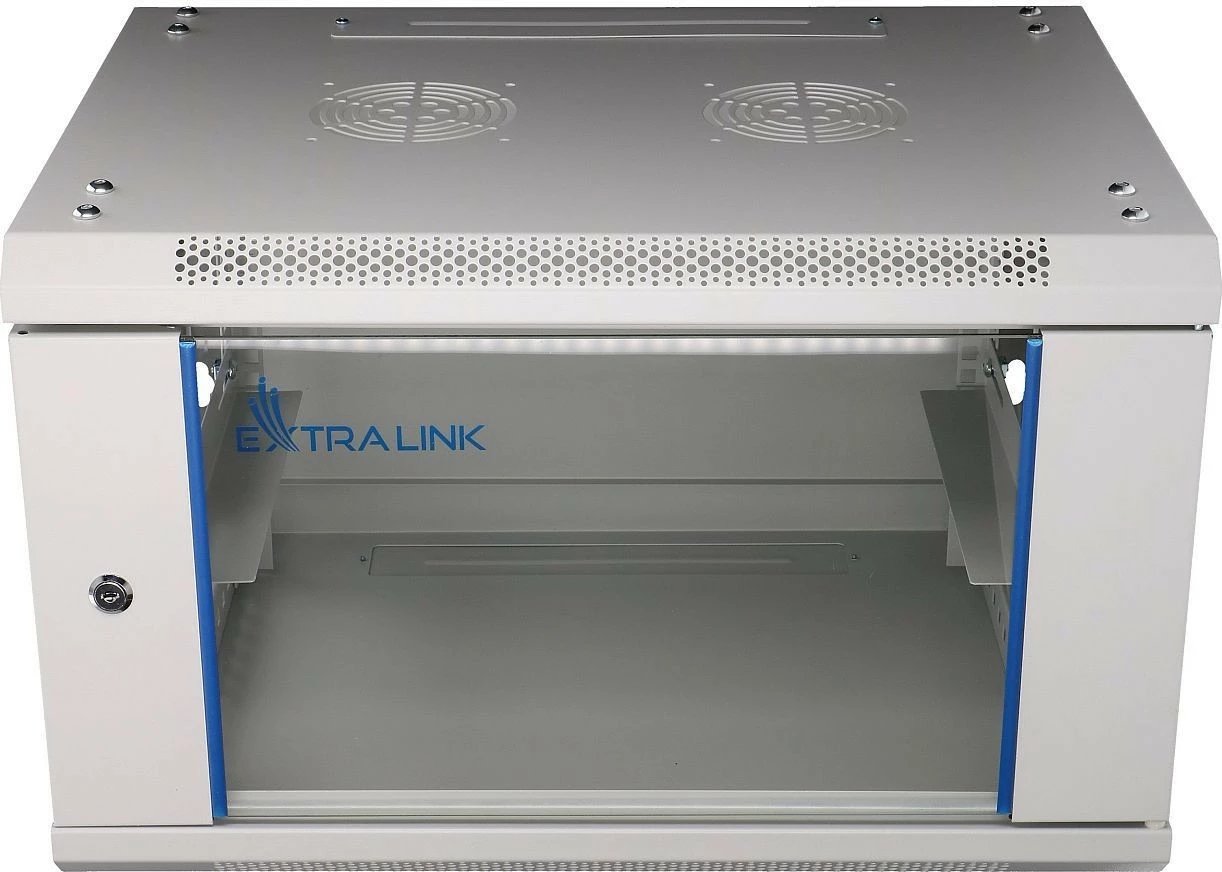 Kasë muri Extralink EX.8567, 6U, 600x600 mm, xham, Gri