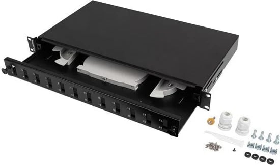 Kornizë shpërndarëse fibër optike Lanberg 12xSC Duplex / 12xLC Quad Rack 19" 1U, e zezë