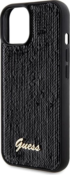 Mbështjellës Guess Sequin Script Metal për iPhone 13/14/15, i zi
