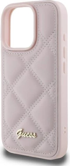Mbështjellës Guess Quilted Metal Logo për iPhone 16 Pro Max, Rozë