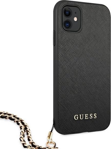 Mbështjellës Guess Saffiano Chain për iPhone 11/Xr 6.1", i zi