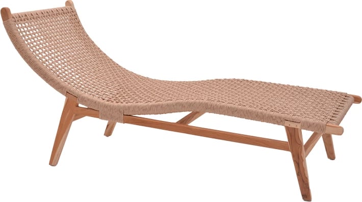 Shezlong Rebelise, ngjyrë natyrale, dru teak dhe litar pe, 60x180x85cm