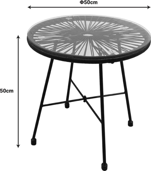 Set Acapulco set prej 3 copash, metal i zi, rattan i zi, xham D50X50cm