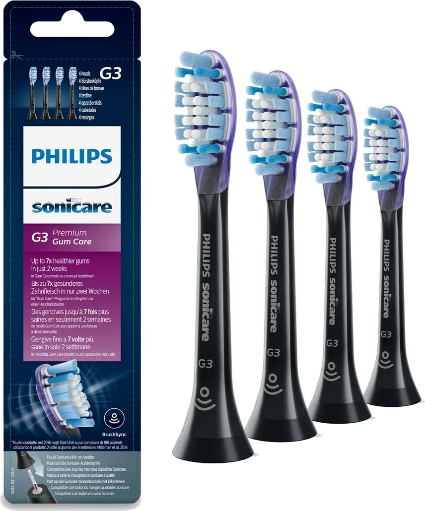 Koka furçe dhëmbësh Philips Sonicare, 4 copë, e zezë