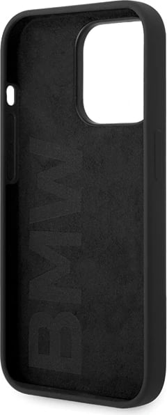 Mbështjellës BMW Silicone Metal Logo për iPhone 15 Pro, i zi