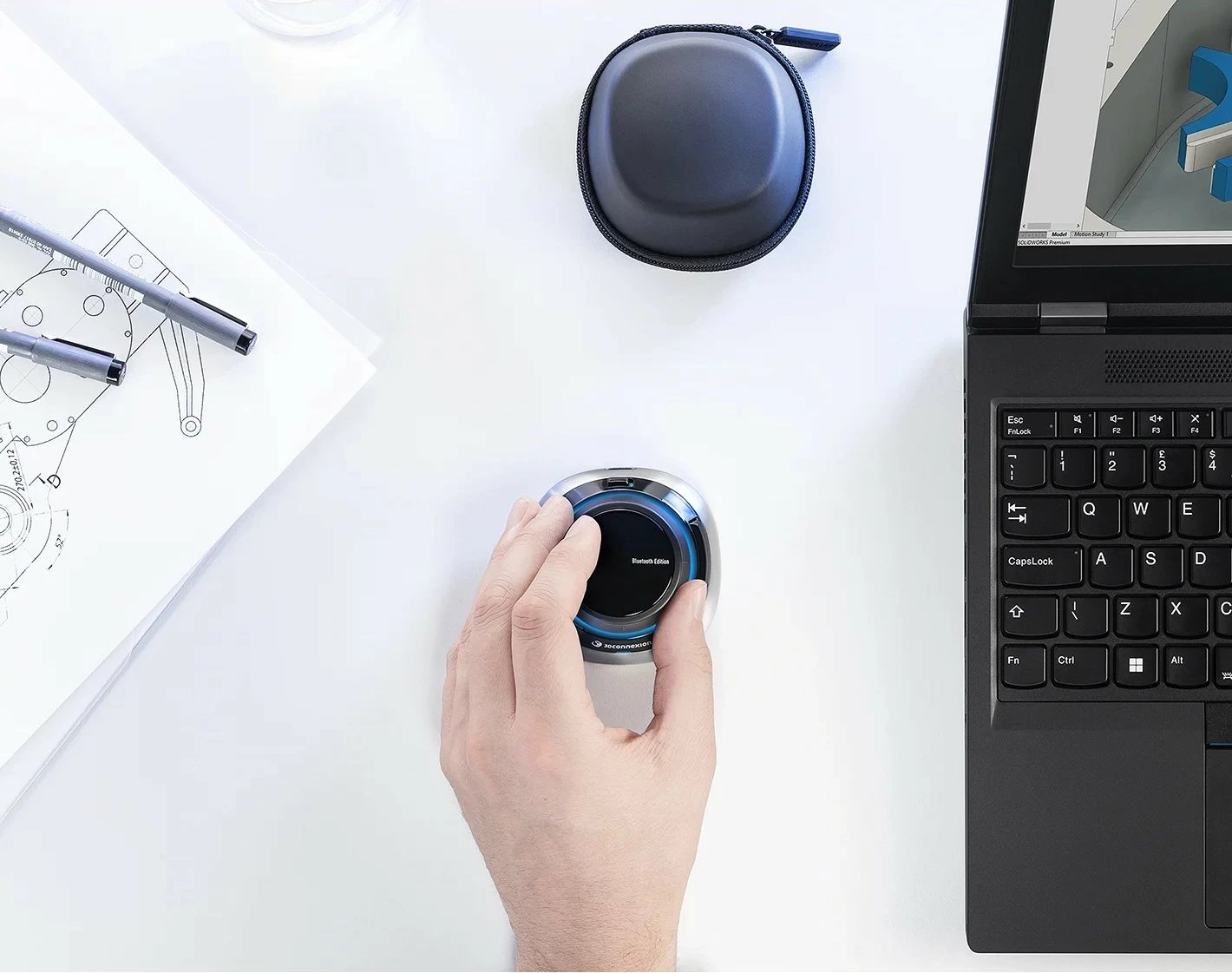 SpaceMouse 3Dconnexion, 6DoF, RF Wireless + Bluetooth + USB Type-A, Ngjyrë e zezë, blu, argjendtë