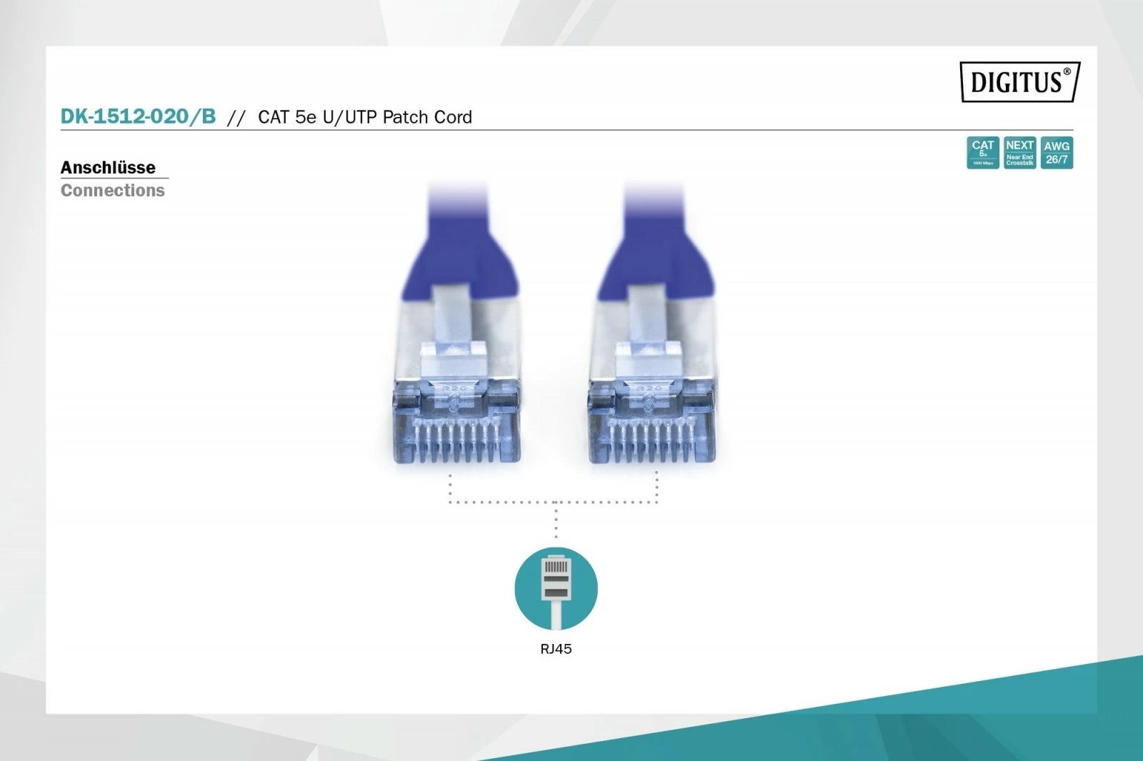 Kabllo rrjeti Digitus DK-1512-020/B, Cat.5e, 2m, Blu