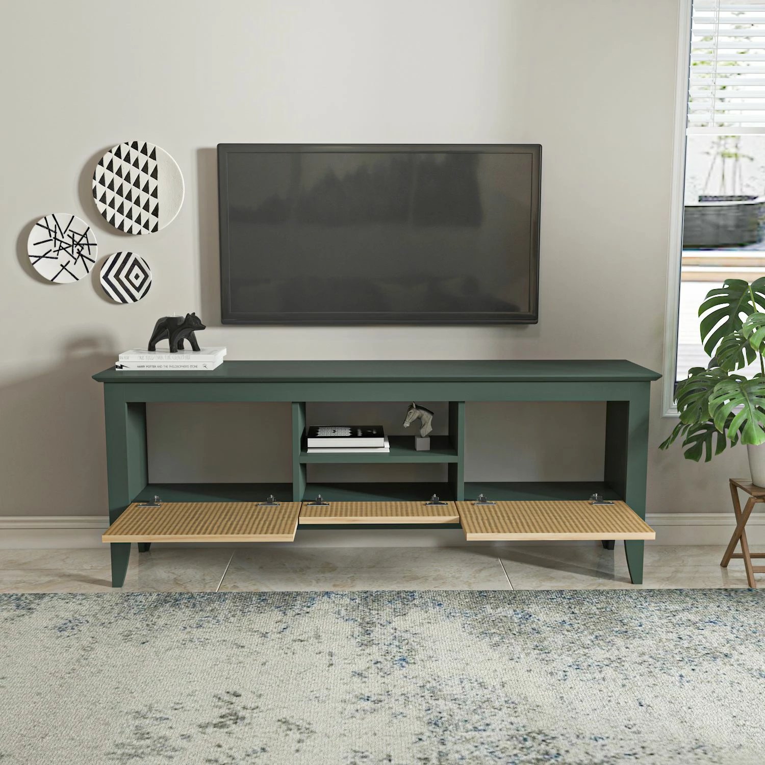 Komodë TV Skye Decor, ngjyrë e gjelbër, hazeran, moderne