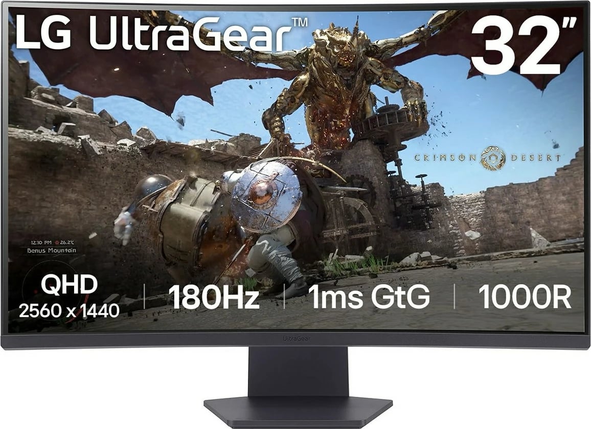 Monitor LG UltraGear 32GS60QC-B, 32 inç, QHD, 180Hz, 1ms, HDR10, i zi