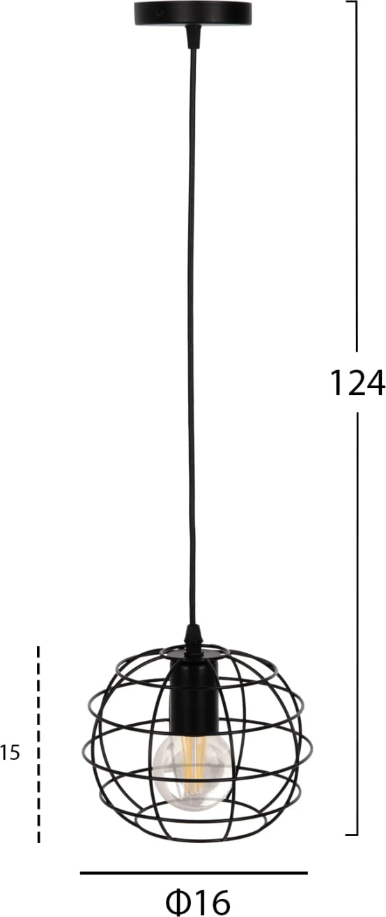 Llambë varëse tavani FH4037, sferë metalike e zezë, Φ16x124H cm