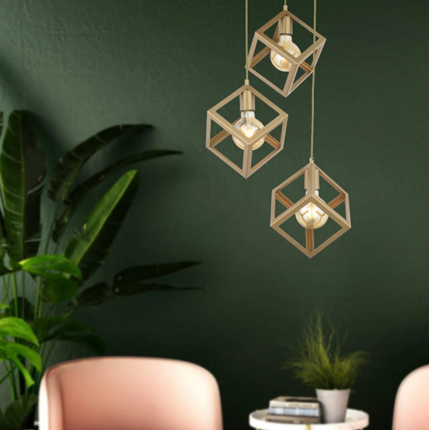 Llambë varëse tavani, tre drita, metalike, ngjyrë ari, FH7419.02, 35x80 cm