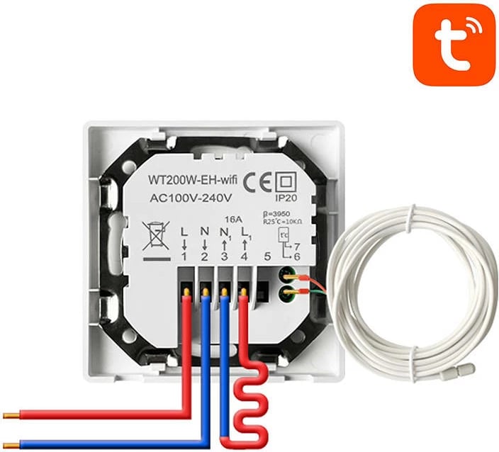 Termostat i mençur Avatto WT200-16A-W, për ngrohje elektrike, Wi-Fi, i bardhë