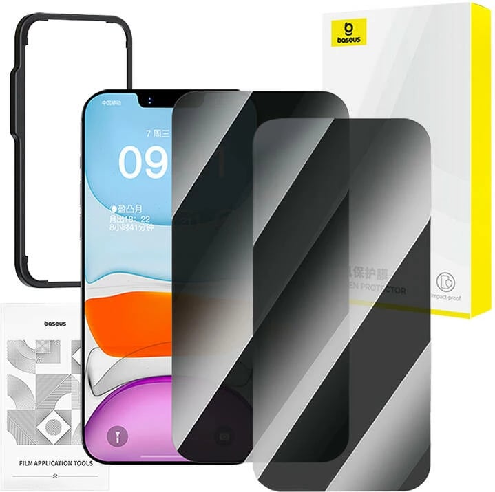 Xham i temperuar privacy Baseus Superior për iPhone 11 Pro/X/XS, Transparent, set me 2 kite pastrimi dhe EasyStick