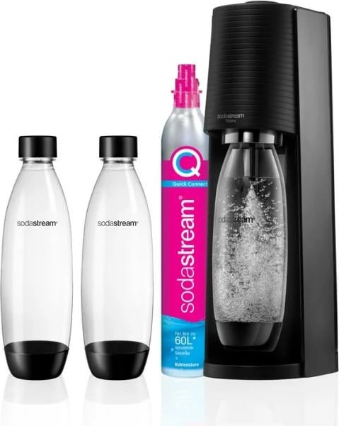 Aparat gazifikues uji, SodaStream Terra QC Valuepack 1012812310, me cilindër CO2 60L dhe 2 shishe, i zi, set