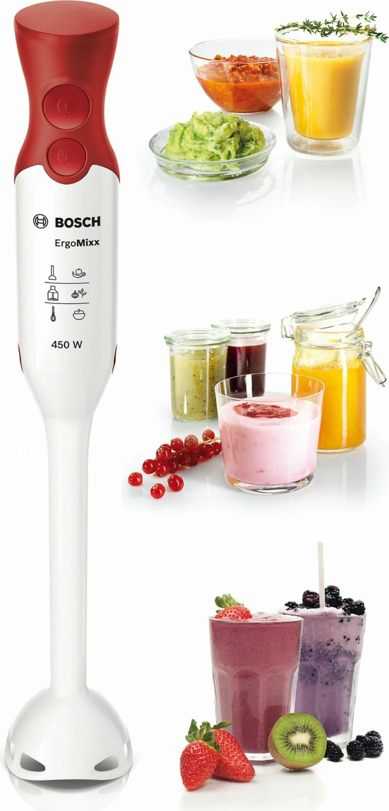 Blender dore Bosch MSM64010, 450 W, e kuqe, e bardhë