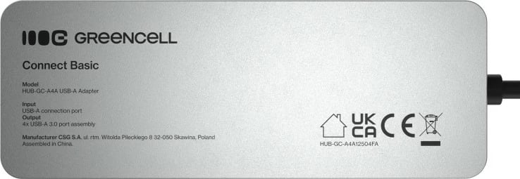 Hub USB-A, Green Cell HUB-GC-A4A, 4x USB 3.0 deri 5 Gb/s, kabëll i integruar 15 cm, kasë alumini, argjend/zi