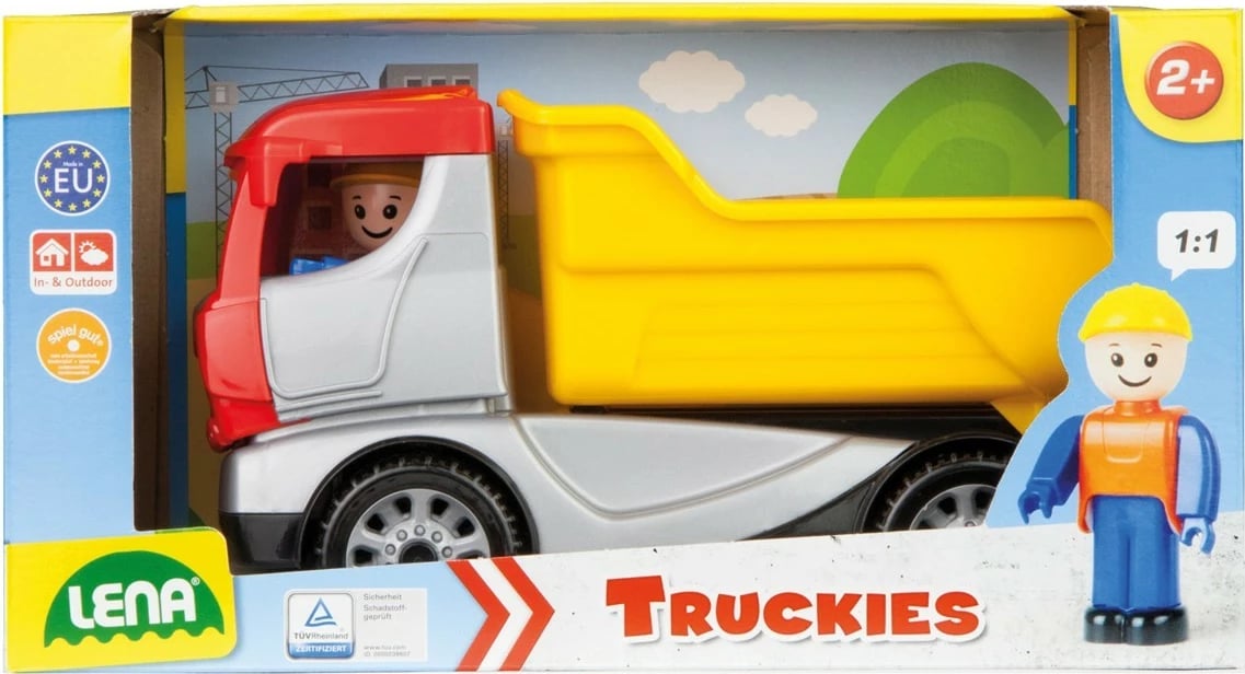 Kamion lodër Lena 01620, plastikë, 22cm, i kuq/verdhe/argjend/zi, në kuti