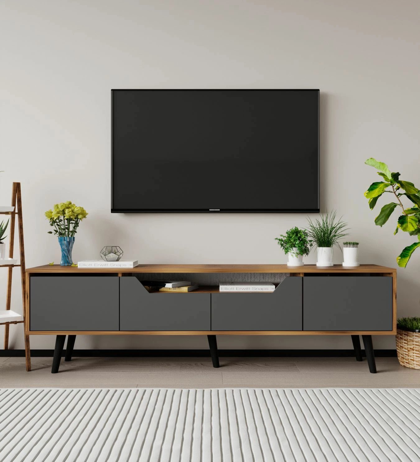 Komodë TV Skye Decor, Roma 180, ngjyrë arre dhe antracit