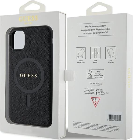 Mbështjellës Guess GUHMN61PSAHMCK për iPhone 11/XR, Saffiano MagSafe, i zi