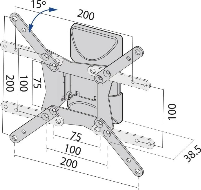 Mbajtëse muri për TV TB TB-152E, deri 37 inç, 20kg, VESA 200x200, e zezë