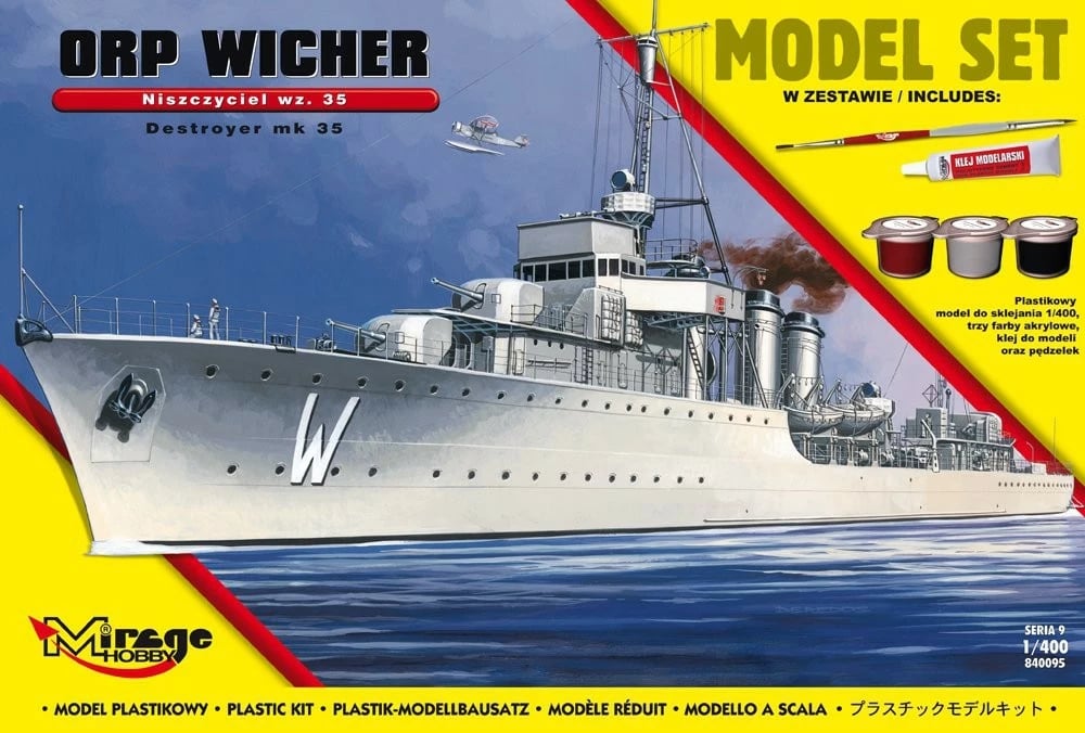 Set model anije Mirage ORP Wicher wz.35, 1:400, me ngjitës, bojëra dhe furçë
