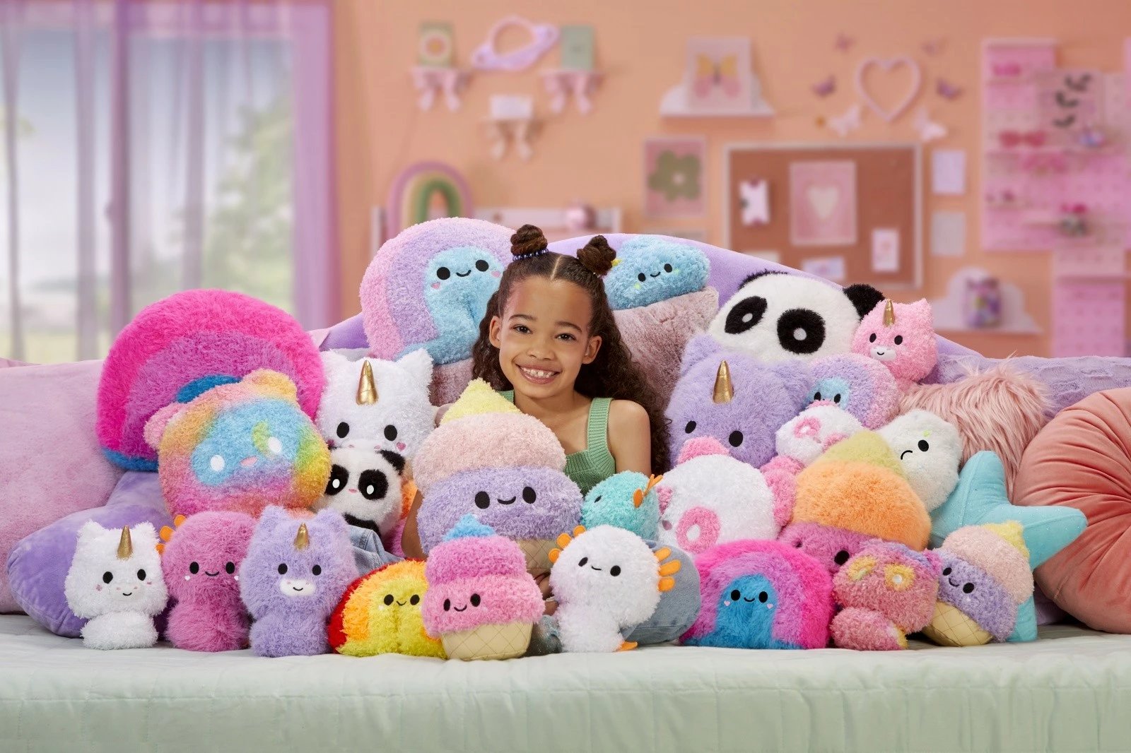 Lodër pelushi Fluffie Stuffiez Rainbow, e madhe, shumëngjyrëshe