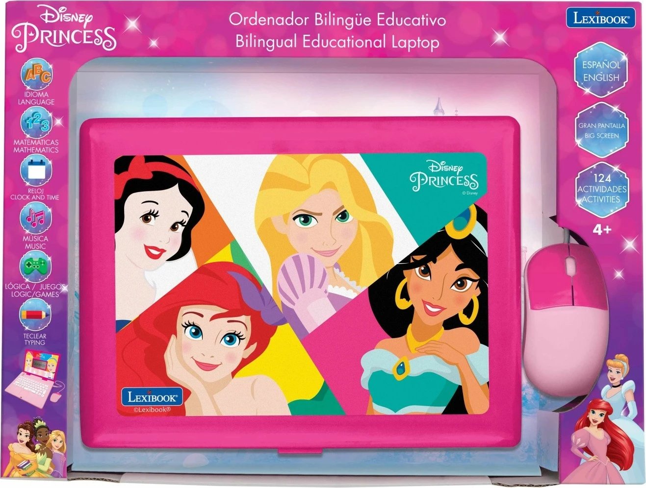 Laptop edukativ Lexibook Disney Princess, 186 aktivitete, për vajza, Rozë