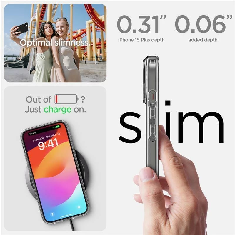 Mbështjellës Spigen Crystal Flex për iPhone 15 Plus, Transparent