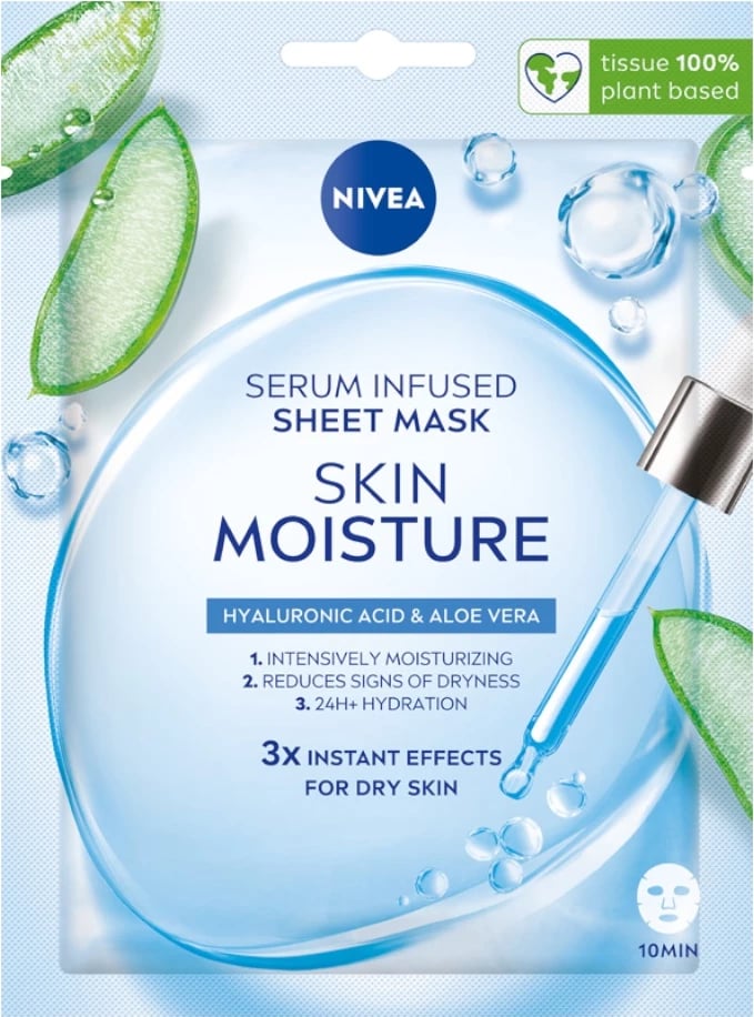 Maskë fytyre Nivea Skin Moisture me serum hidratues për femra, 1 copë