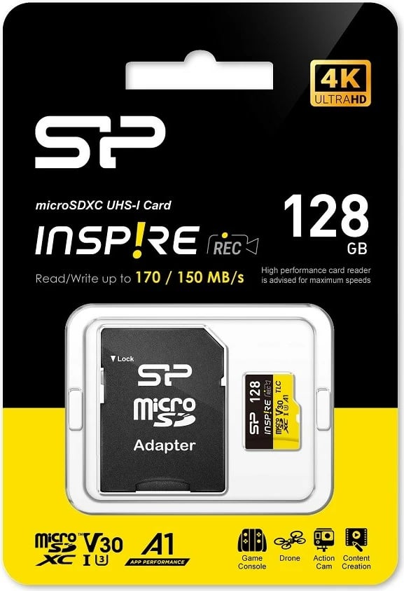 Kartelë memorie microSDXC Silicon Power Inspire 128GB me adapter SD, e zezë