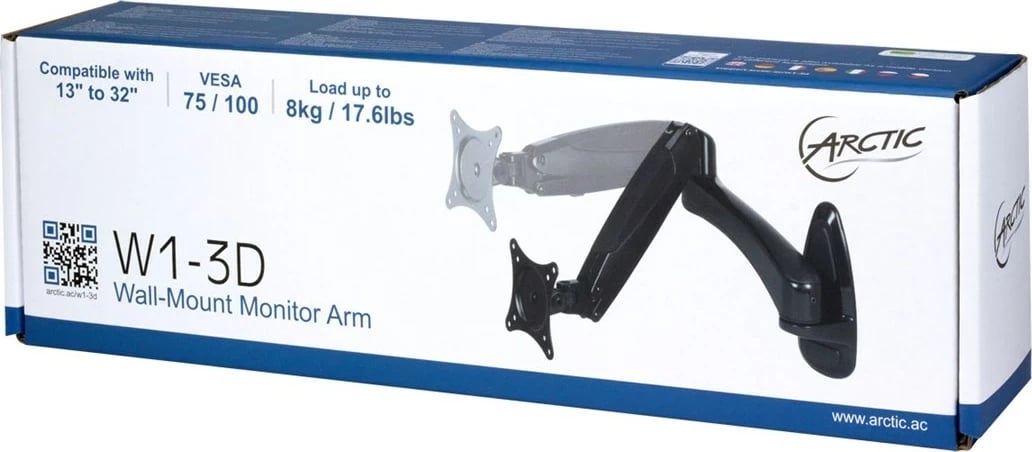 Mbajtës muri për monitor Arctic Cooling W1-3D, me teknologji Gas Lift, Alumini