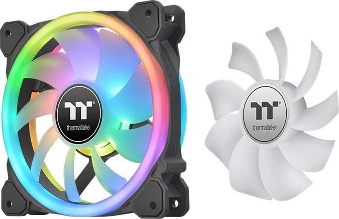 Kasë ventilator Thermaltake SwaFan 12 RGB me kontrollues dhe fletë rezervë, 12cm, e zezë