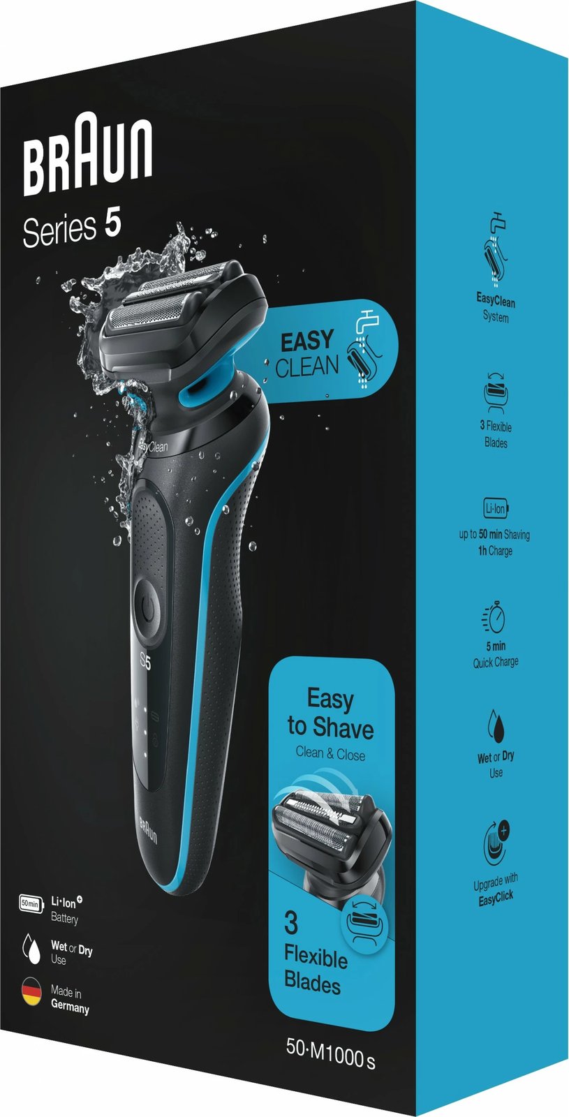 Makinë rroje Braun Series 5 50-M1000s, Foil shaver, LED, Bateri, Black, Blue