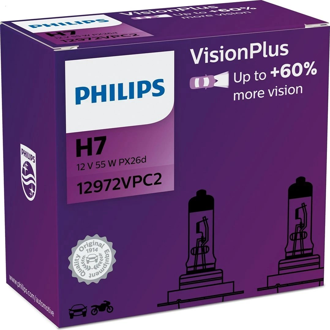 Llambë halogjene për vetura Philips VisionPlus 12972VPC2 H7, 12V, 55W, set 2 copë