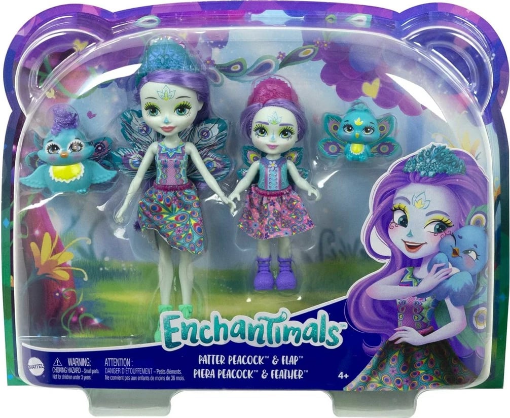 Lodra Enchantimals MATTEL Patter Peacock & Flap, Set me 2 kukulla, Shumëngjyrëshe