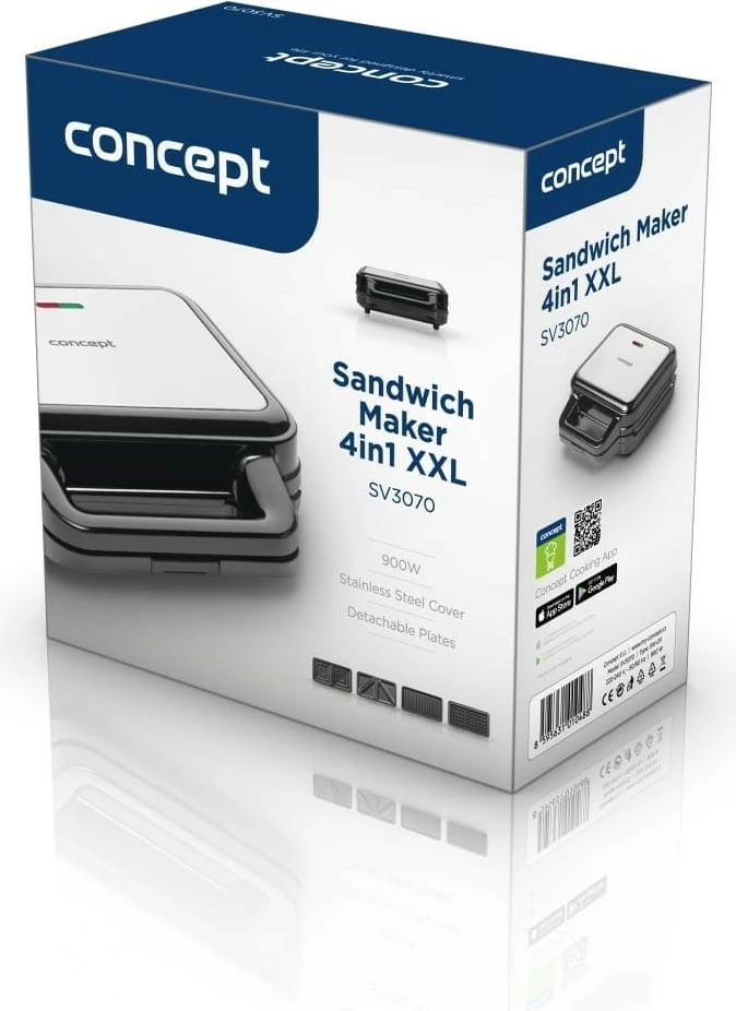 Tostier 4-në-1 Concept SV3070, 900W, pllaka të ndërrueshme, e zezë