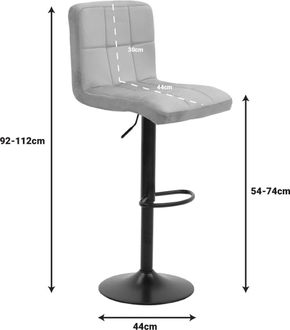 Karrige për bar Remina, e rregullueshme në lartësi, lëkurë sintetike e zezë, bazë metalike e zezë, 44x44x112cm