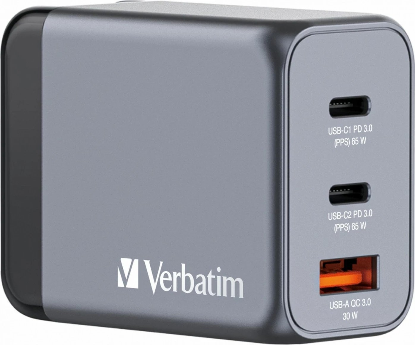 Karikues Verbatim GNC-64 GaN 65W, 2xUSB-C PD, 1xUSB-A QC 3.0, ngjyrë gri